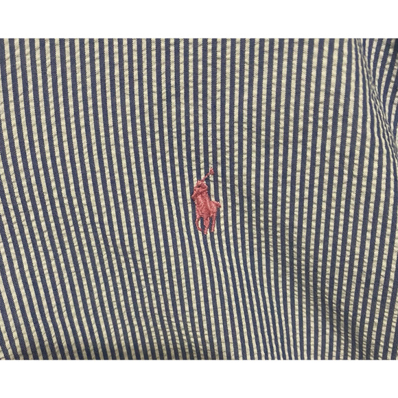 Ralph Lauren‎ Seersucker Button Down Shirt Mens 2XB Blue Striped Pony Logo - Picture 3 of 8